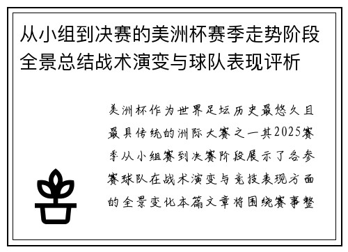 从小组到决赛的美洲杯赛季走势阶段全景总结战术演变与球队表现评析